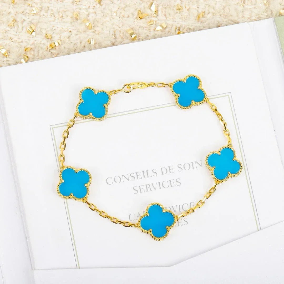 [Riva Jewelry]LUCKY CLOVER 5-MOTIF ARMBAND - TÜRKIS KOLLEKTION