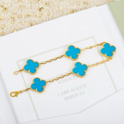 [Riva Jewelry]LUCKY CLOVER 5-MOTIF ARMBAND - TÜRKIS KOLLEKTION