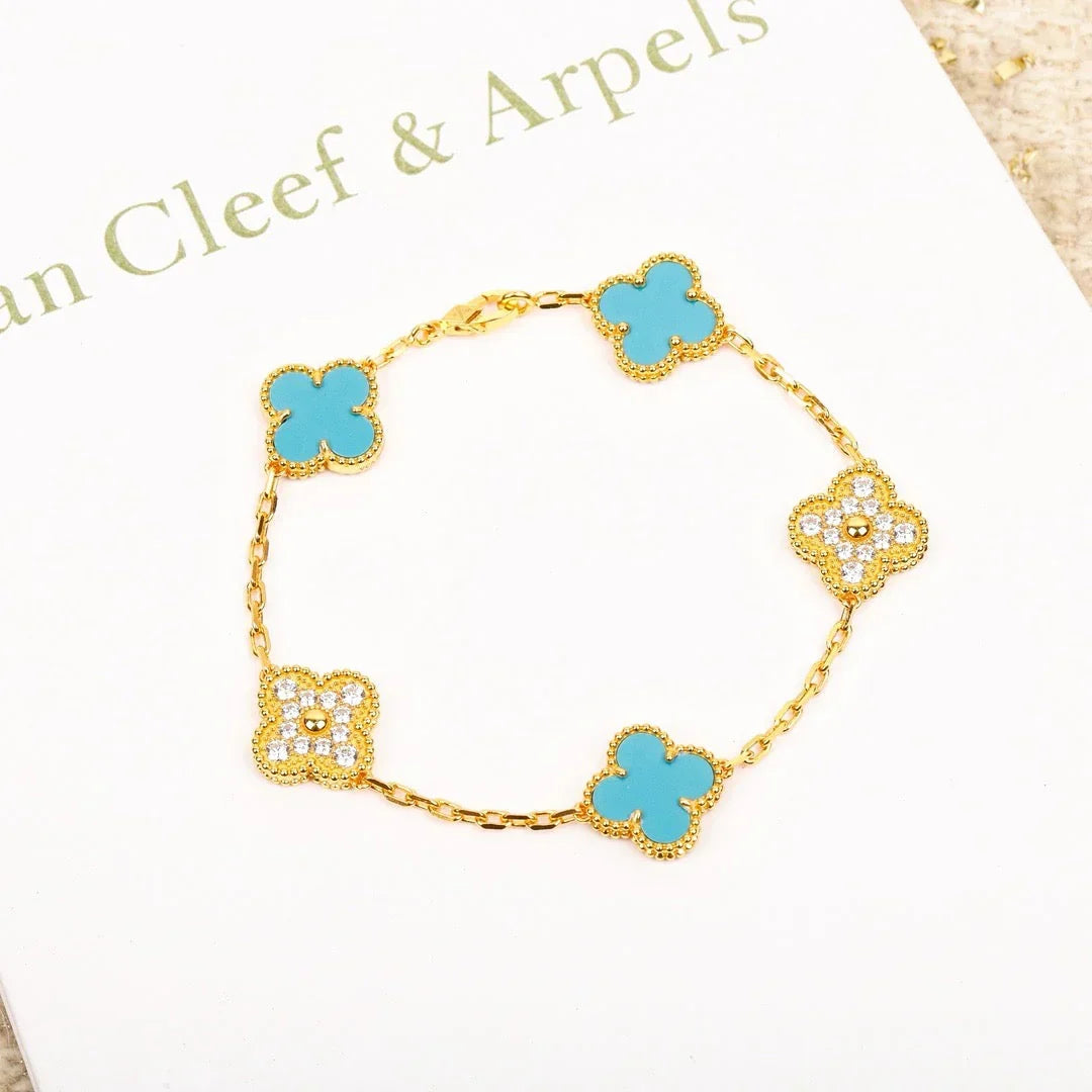 [Riva Jewelry]LUCKY CLOVER 5-MOTIF ARMBAND - TÜRKIS KOLLEKTION