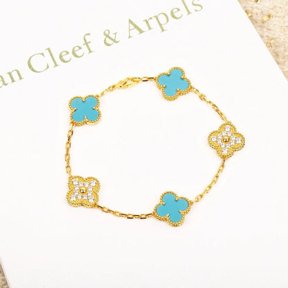 [Riva Jewelry]LUCKY CLOVER 5-MOTIF ARMBAND - TÜRKIS KOLLEKTION