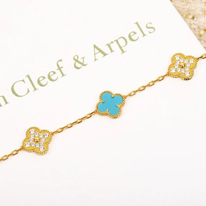 [Riva Jewelry]LUCKY CLOVER 5-MOTIF ARMBAND - TÜRKIS KOLLEKTION