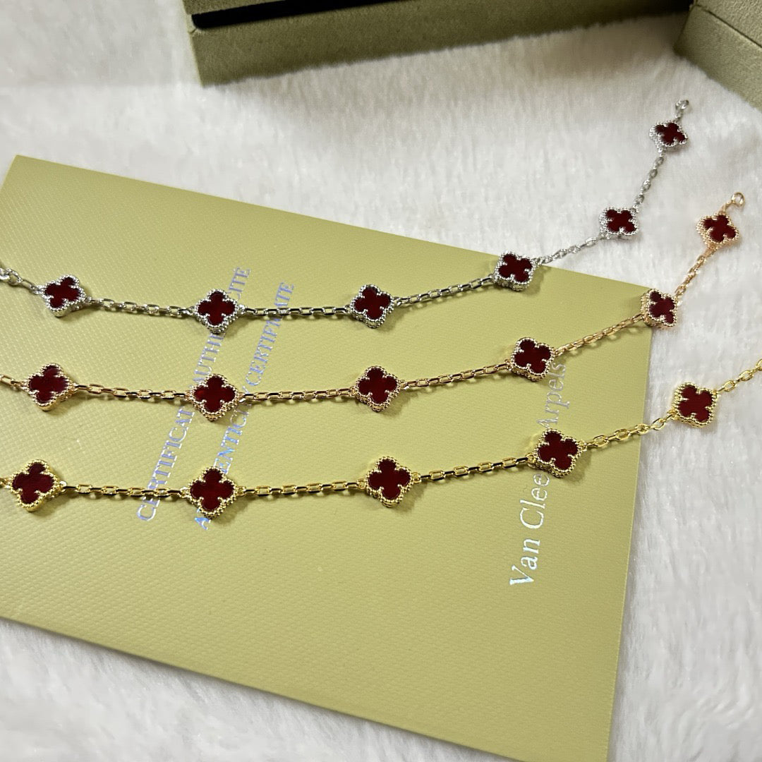 [Riva Jewelry ]CLOVER 6 MOTIF RED AGATE BRACELET