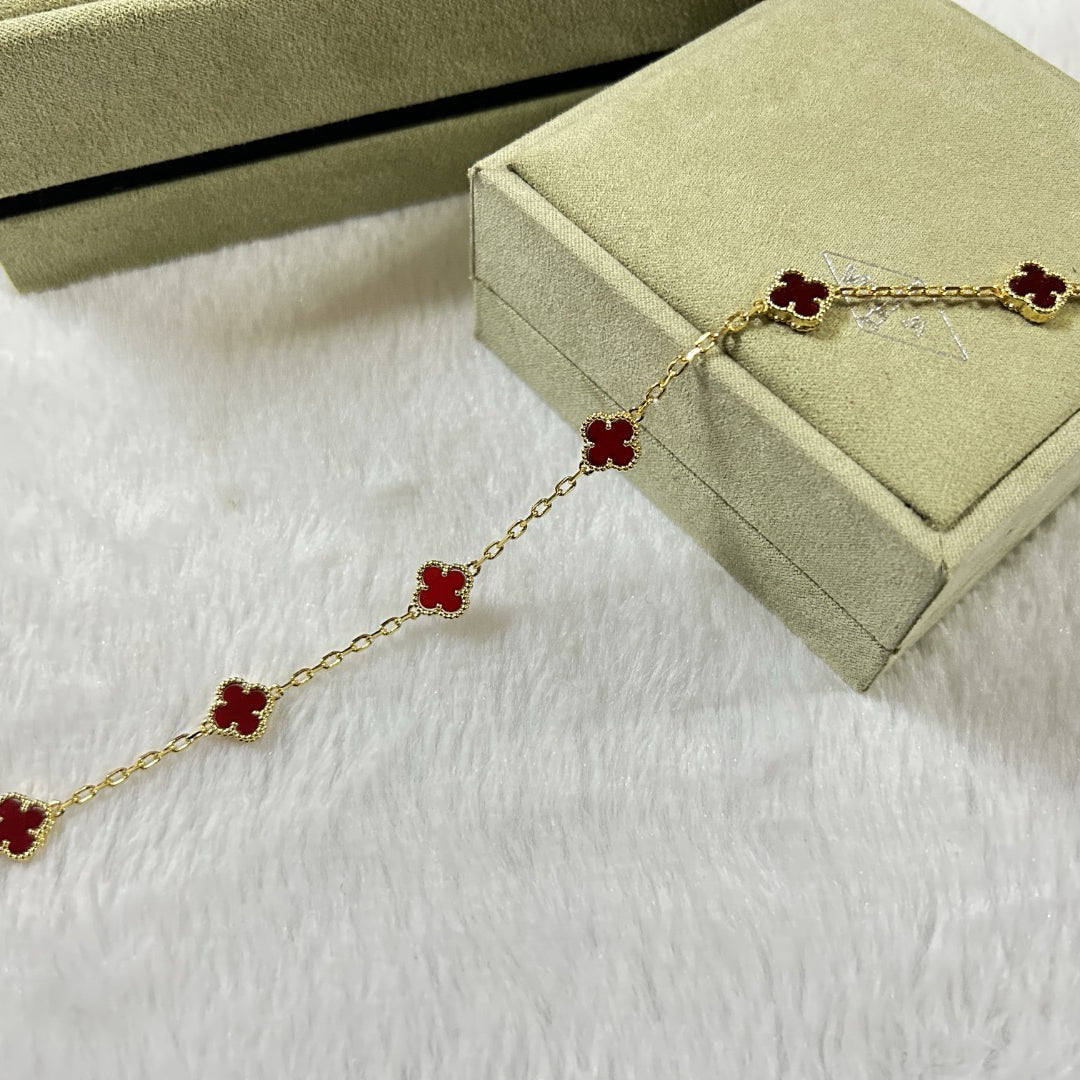 [Riva Jewelry ]CLOVER 6 MOTIF RED AGATE BRACELET