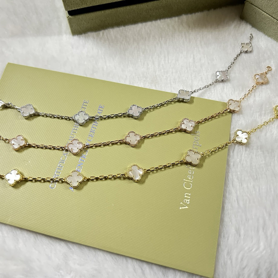 [Riva Jewelry ]CLOVER 6 MOTIF WHITE MOP BRACELET