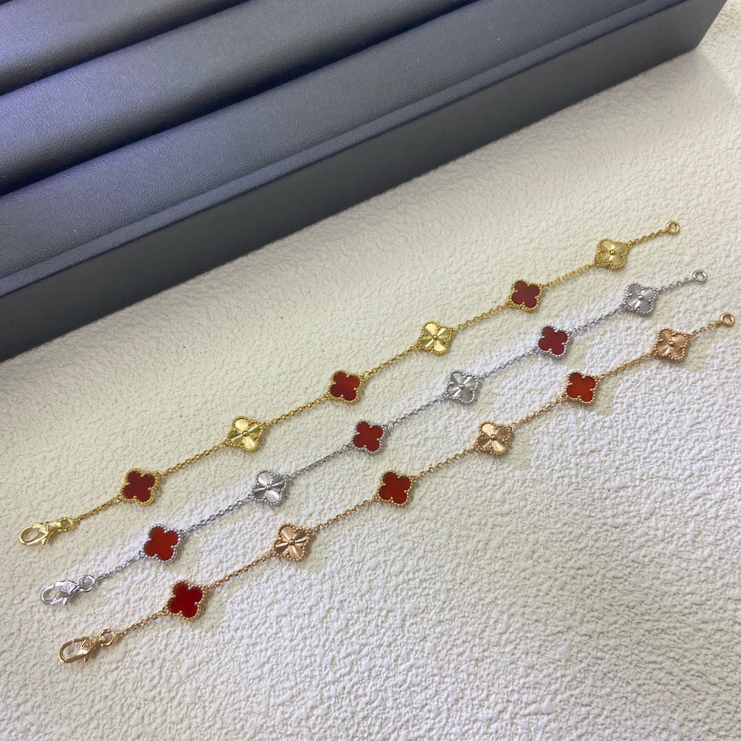 [Riva Jewelry ]CLOVER 6 MOTIF RED AGATE LASER BRACELET