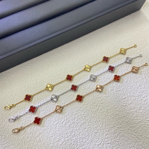 [Riva Jewelry ]CLOVER 6 MOTIF RED AGATE LASER BRACELET