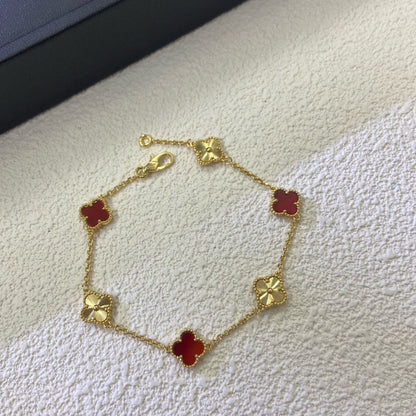 [Riva Jewelry ]CLOVER 6 MOTIF RED AGATE LASER BRACELET