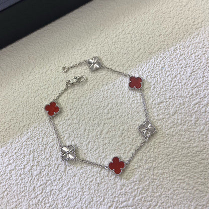 [Riva Jewelry ]CLOVER 6 MOTIF RED AGATE LASER BRACELET