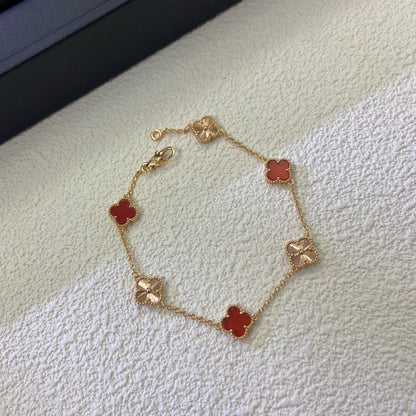 [Riva Jewelry ]CLOVER 6 MOTIF RED AGATE LASER BRACELET