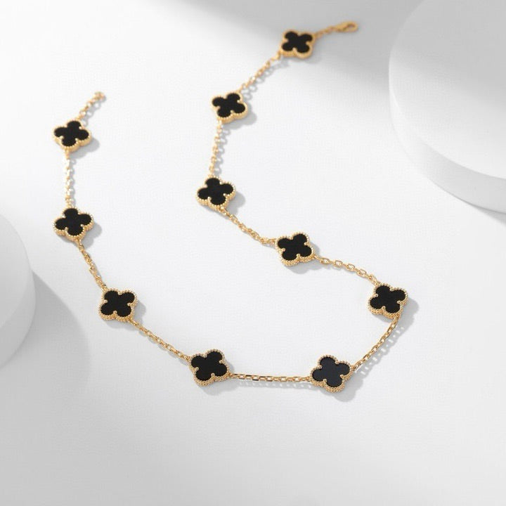[Riva Jewelry ]CLOVER 10 MOTIFS ONYX NECKLACE