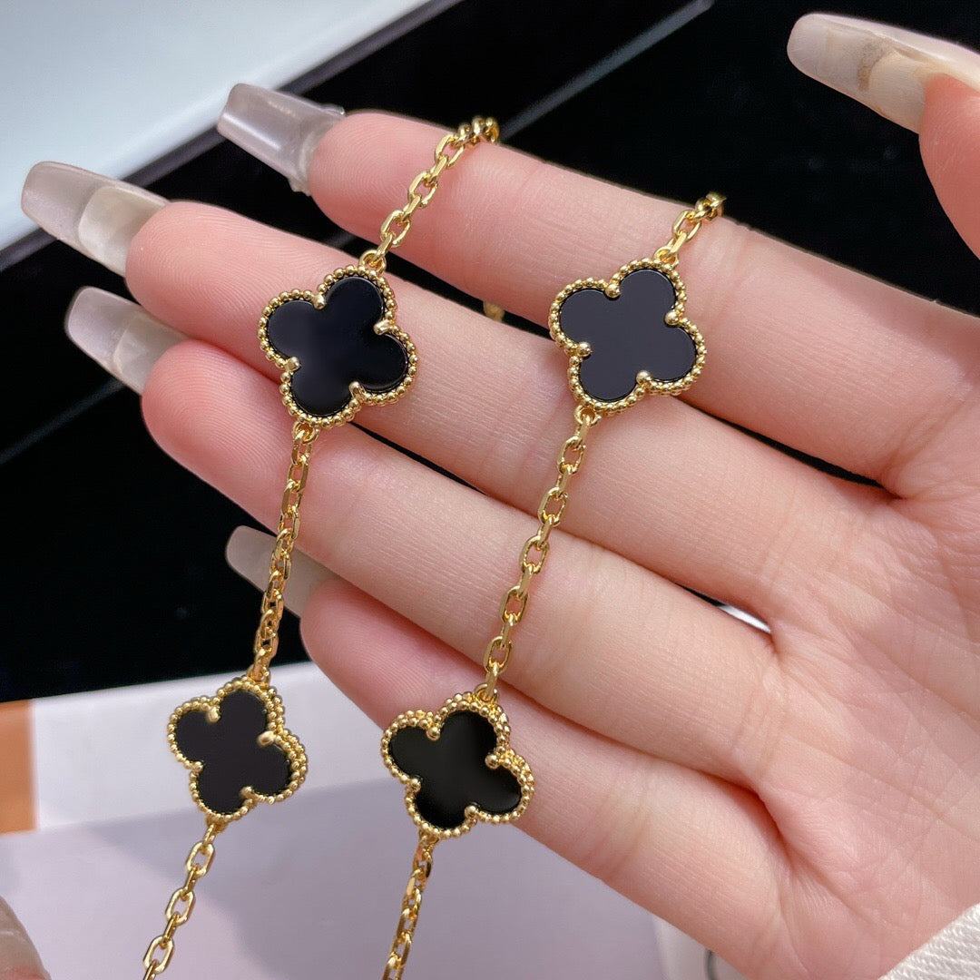 [Riva Jewelry ]CLOVER 10 MOTIFS ONYX NECKLACE
