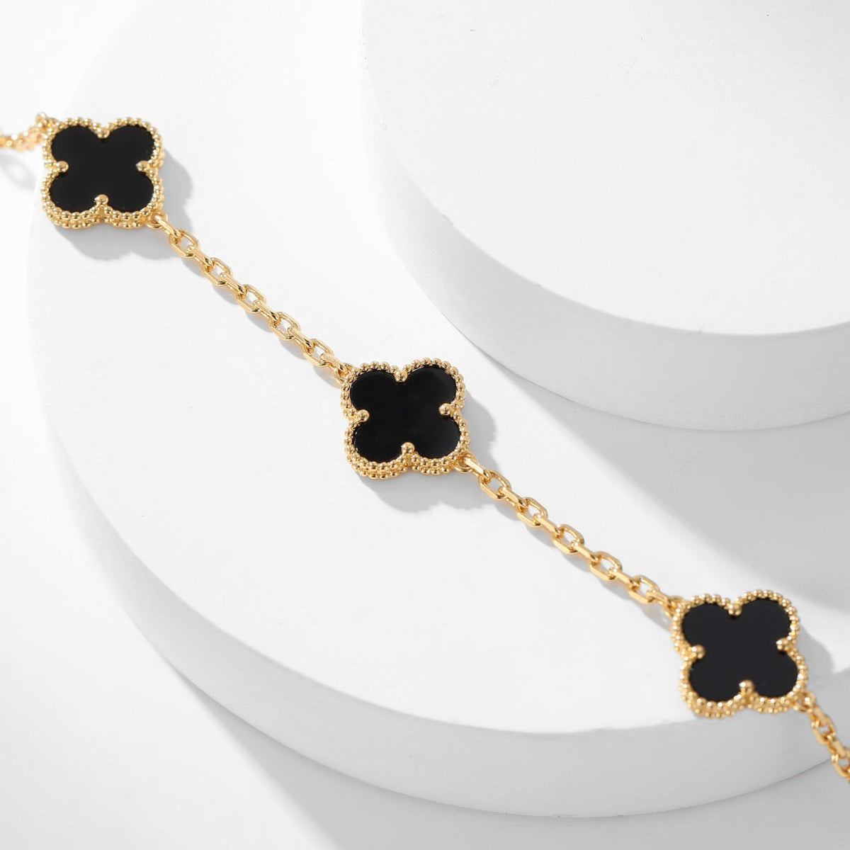 [Riva Jewelry ]CLOVER 10 MOTIFS ONYX NECKLACE
