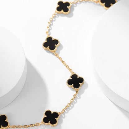 [Riva Jewelry ]CLOVER 10 MOTIFS ONYX NECKLACE