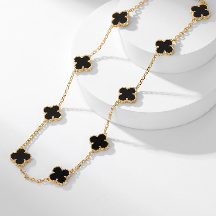 [Riva Jewelry ]CLOVER 10 MOTIFS ONYX NECKLACE