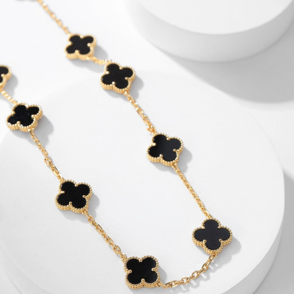 [Riva Jewelry ]CLOVER 10 MOTIFS ONYX NECKLACE