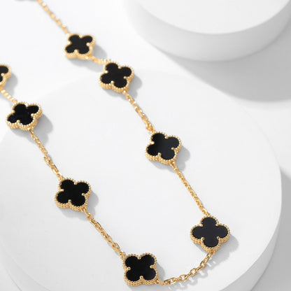 [Riva Jewelry ]CLOVER 10 MOTIFS ONYX NECKLACE