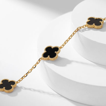 [Riva Jewelry ]CLOVER 10 MOTIFS ONYX NECKLACE