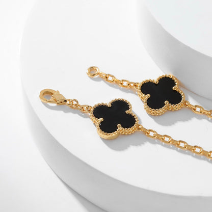 [Riva Jewelry ]CLOVER 10 MOTIFS ONYX NECKLACE
