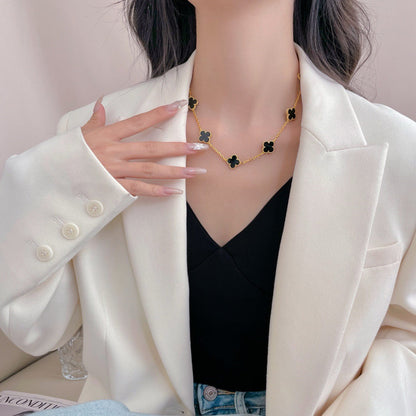 [Riva Jewelry ]CLOVER 10 MOTIFS ONYX NECKLACE