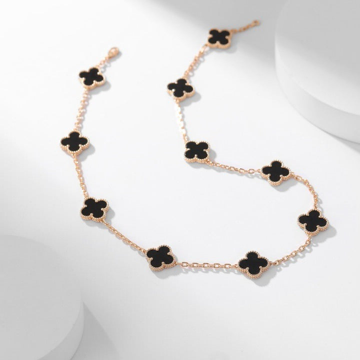 [Riva Jewelry ]CLOVER 10 MOTIFS ONYX NECKLACE