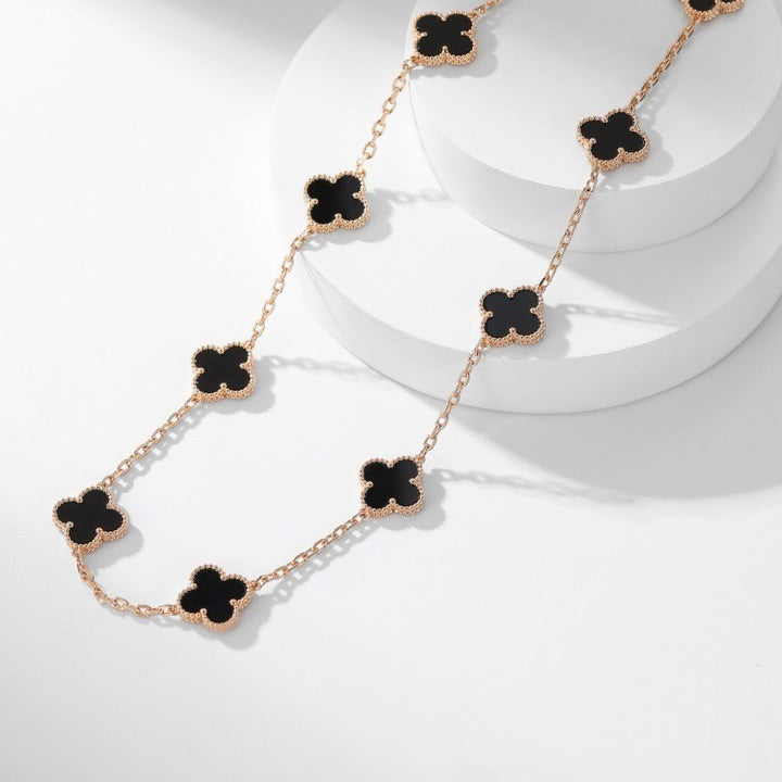 [Riva Jewelry ]CLOVER 10 MOTIFS ONYX NECKLACE