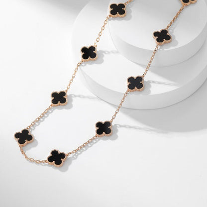 [Riva Jewelry ]CLOVER 10 MOTIFS ONYX NECKLACE