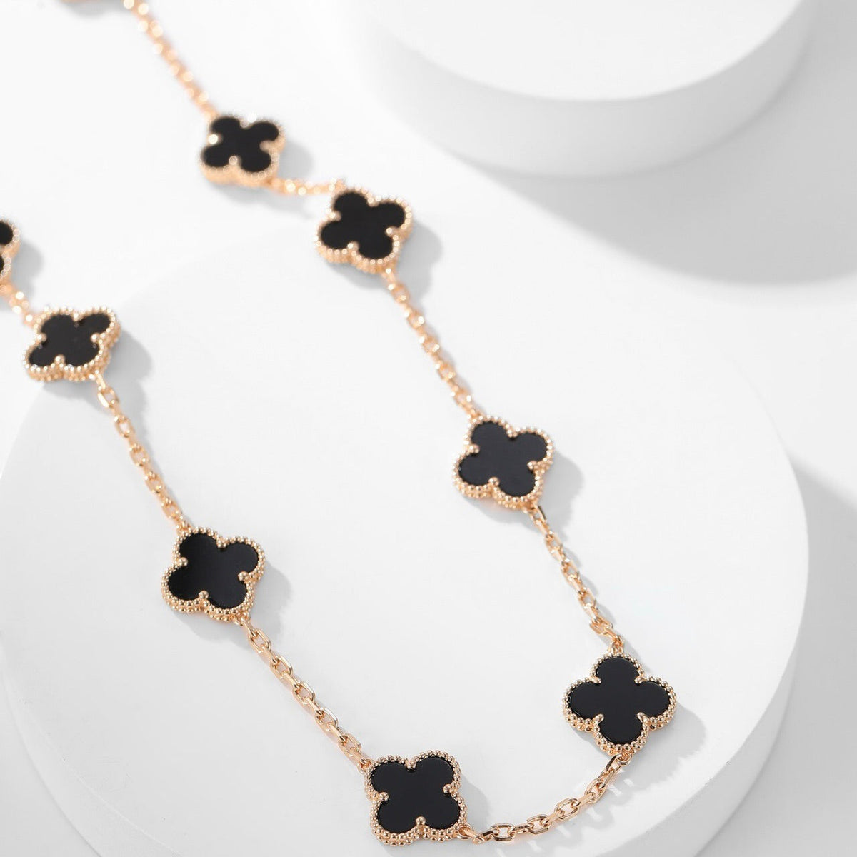 [Riva Jewelry ]CLOVER 10 MOTIFS ONYX NECKLACE