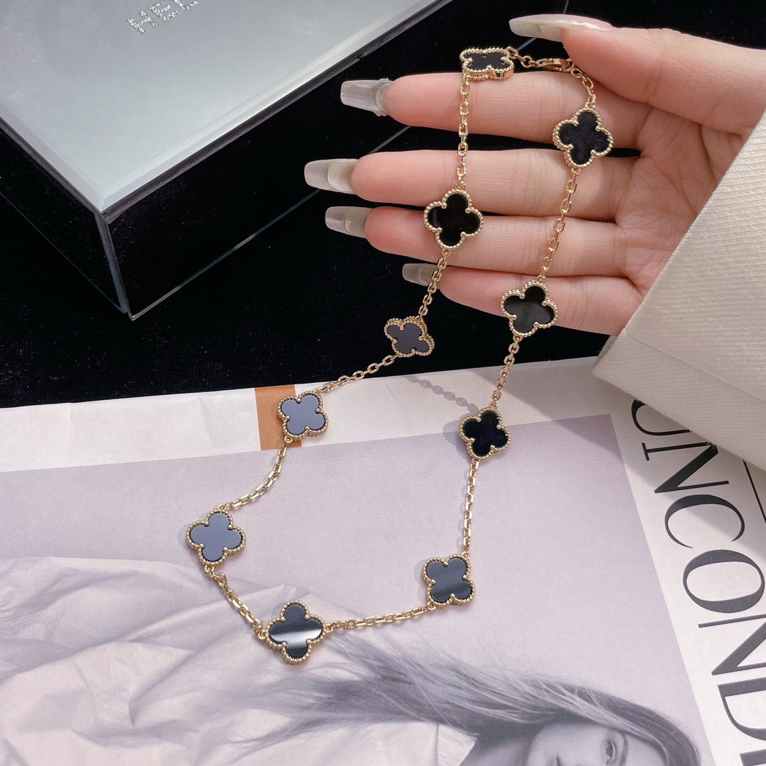 [Riva Jewelry ]CLOVER 10 MOTIFS ONYX NECKLACE