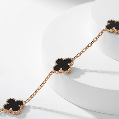 [Riva Jewelry ]CLOVER 10 MOTIFS ONYX NECKLACE