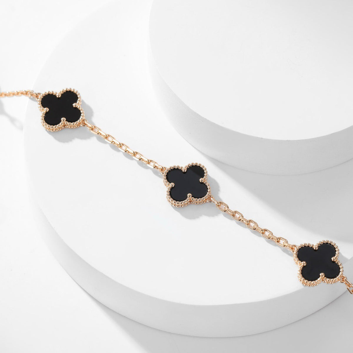 [Riva Jewelry ]CLOVER 10 MOTIFS ONYX NECKLACE