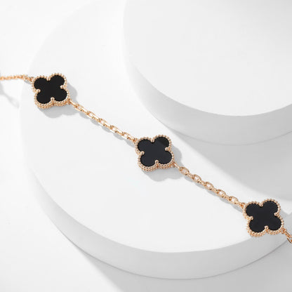 [Riva Jewelry ]CLOVER 10 MOTIFS ONYX NECKLACE