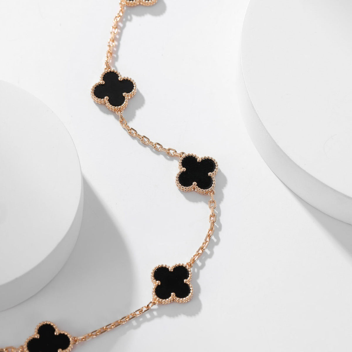 [Riva Jewelry ]CLOVER 10 MOTIFS ONYX NECKLACE
