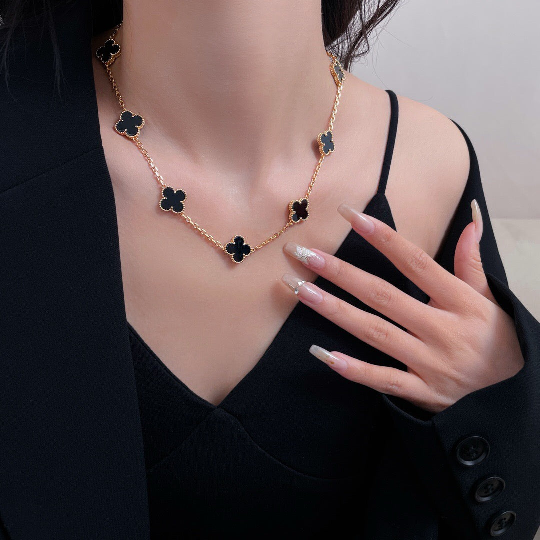 [Riva Jewelry ]CLOVER 10 MOTIFS ONYX NECKLACE