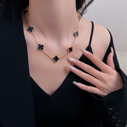 [Riva Jewelry ]CLOVER 10 MOTIFS ONYX NECKLACE
