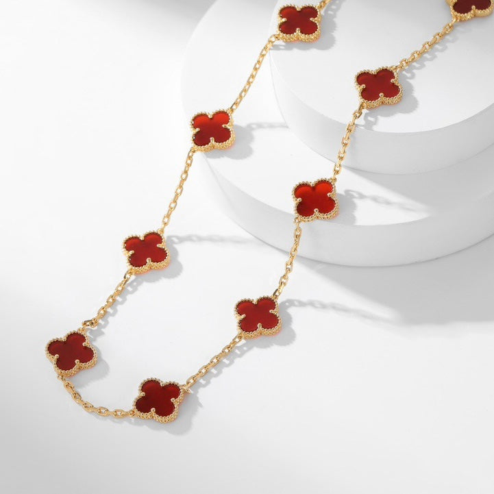 [Riva Jewelry ]CLOVER 10 MOTIFS CARNELIAN NECKLACE