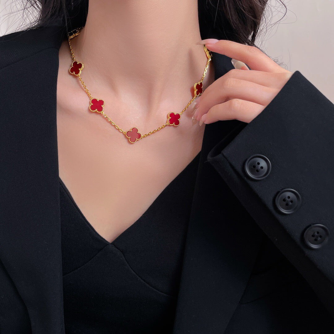 [Riva Jewelry ]CLOVER 10 MOTIFS CARNELIAN NECKLACE