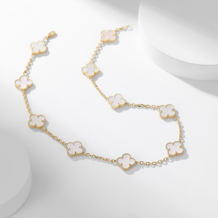 [Riva Jewelry ]CLOVER 10 MOTIFS WHITE MOTHER OF PEARL NECKLACE
