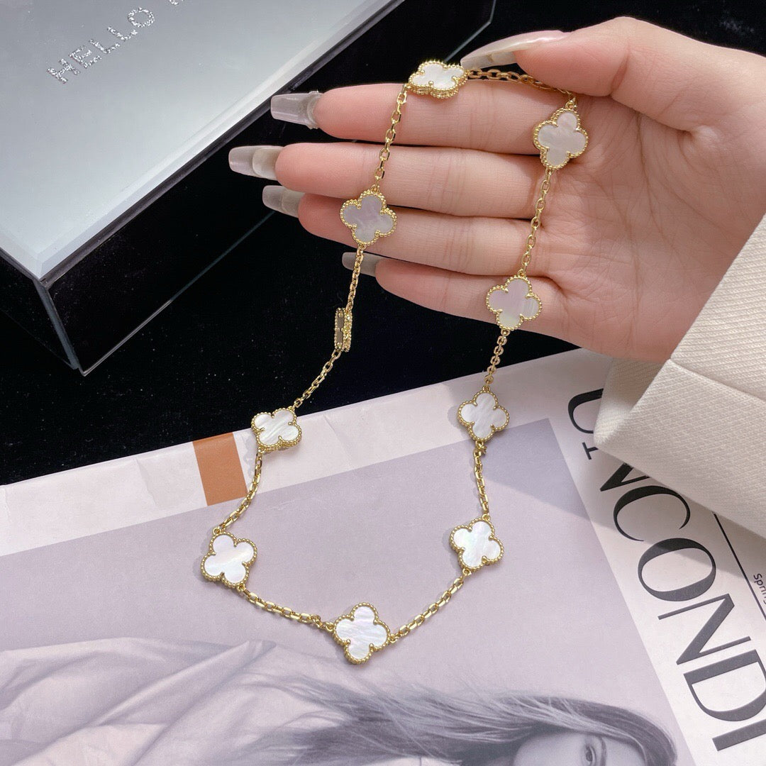 [Riva Jewelry ]CLOVER 10 MOTIFS WHITE MOTHER OF PEARL NECKLACE