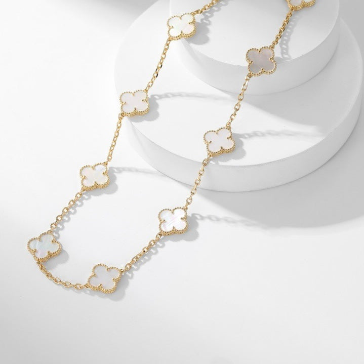 [Riva Jewelry ]CLOVER 10 MOTIFS WHITE MOTHER OF PEARL NECKLACE