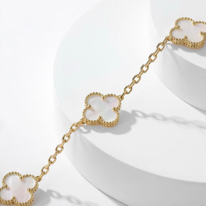 [Riva Jewelry ]CLOVER 10 MOTIFS WHITE MOTHER OF PEARL NECKLACE
