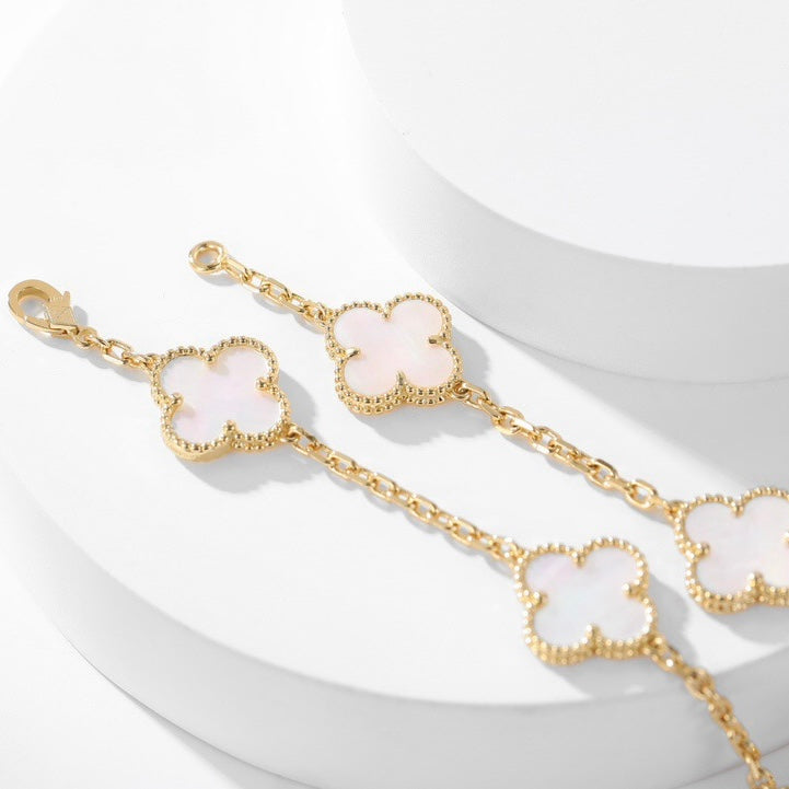 [Riva Jewelry ]CLOVER 10 MOTIFS WHITE MOTHER OF PEARL NECKLACE