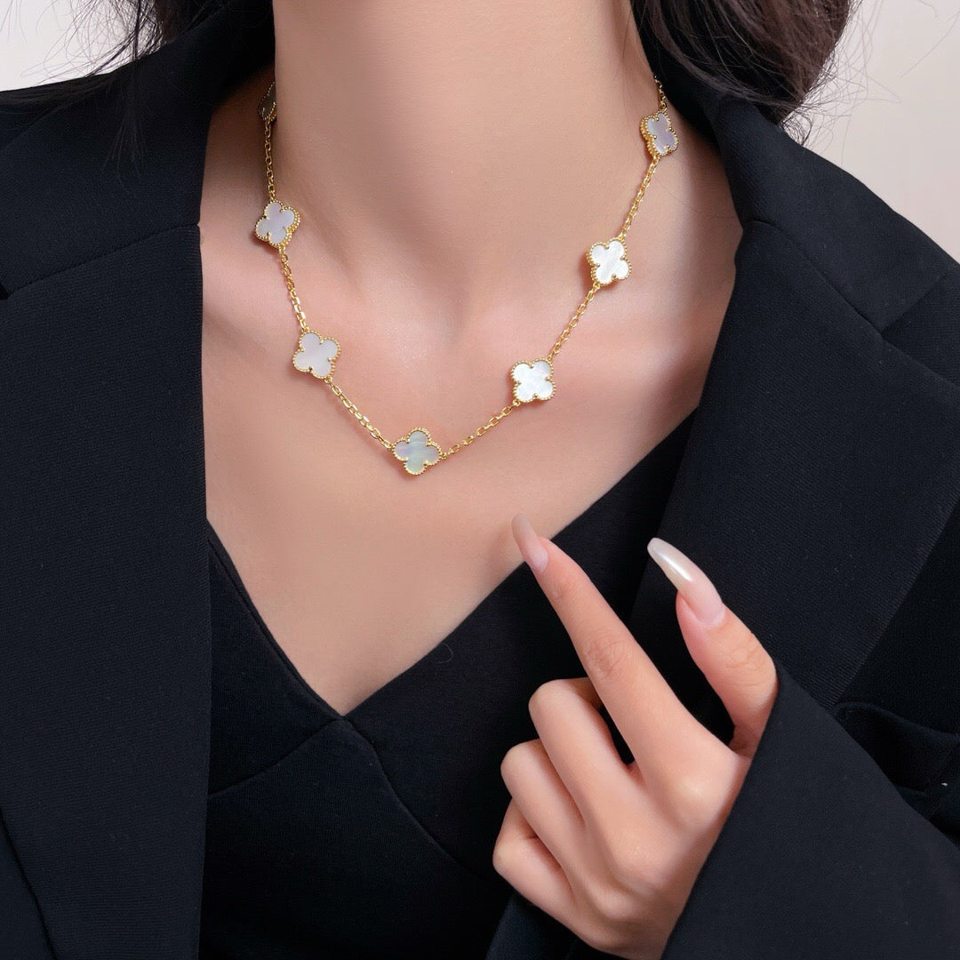 [Riva Jewelry ]CLOVER 10 MOTIFS WHITE MOTHER OF PEARL NECKLACE