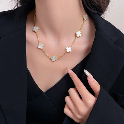 [Riva Jewelry ]CLOVER 10 MOTIFS WHITE MOTHER OF PEARL NECKLACE
