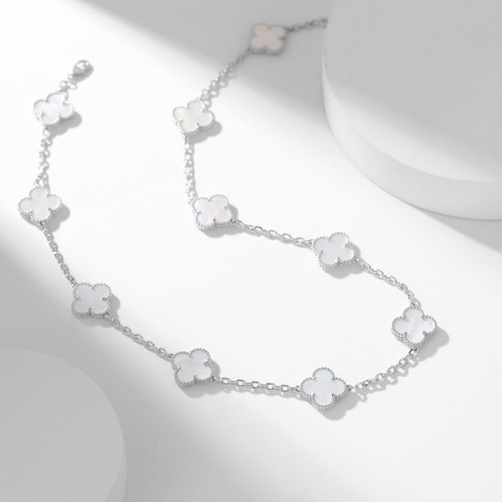 [Riva Jewelry ]CLOVER 10 MOTIFS WHITE MOTHER OF PEARL NECKLACE