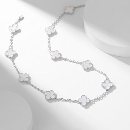 [Riva Jewelry ]CLOVER 10 MOTIFS WHITE MOTHER OF PEARL NECKLACE
