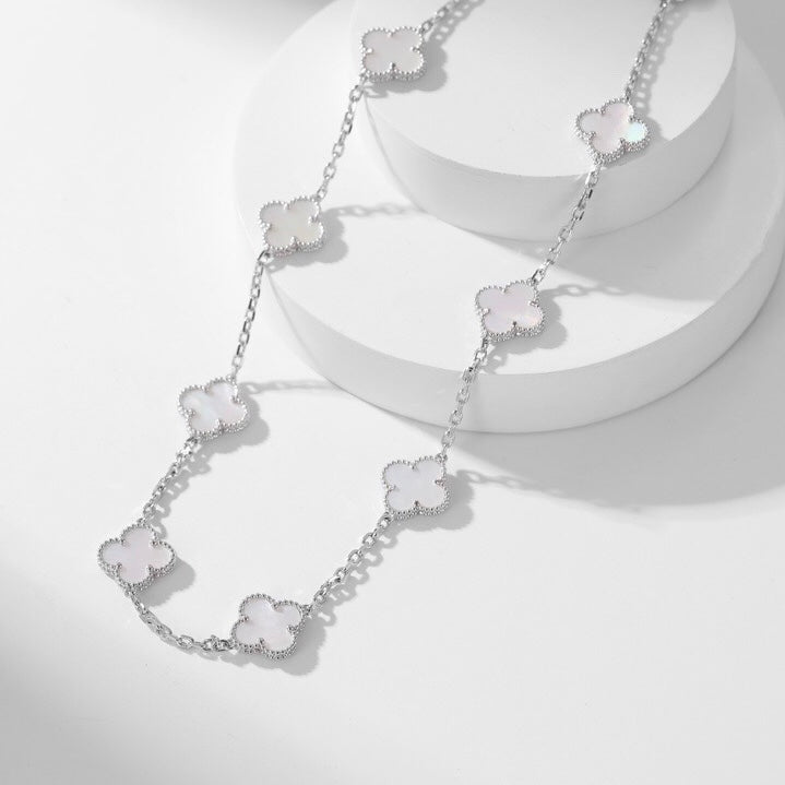 [Riva Jewelry ]CLOVER 10 MOTIFS WHITE MOTHER OF PEARL NECKLACE