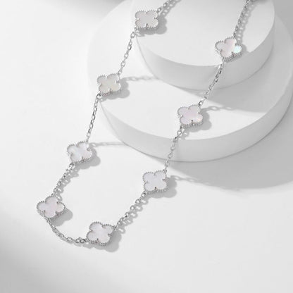 [Riva Jewelry ]CLOVER 10 MOTIFS WHITE MOTHER OF PEARL NECKLACE