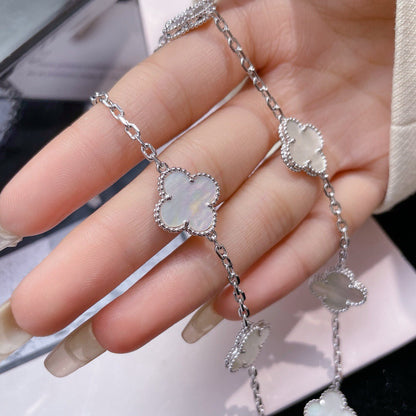 [Riva Jewelry ]CLOVER 10 MOTIFS WHITE MOTHER OF PEARL NECKLACE