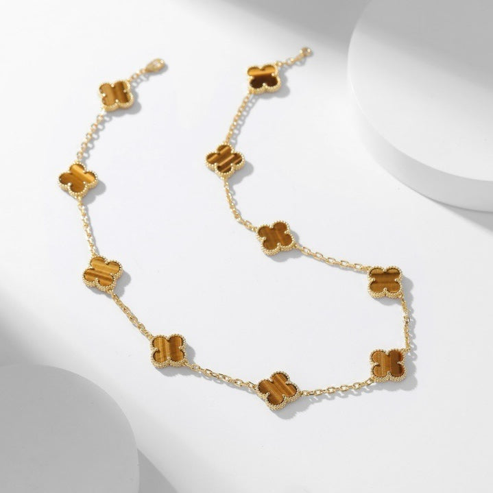 [Riva Jewelry ]CLOVER 10 MOTIFS TIGER EYE NECKLACE
