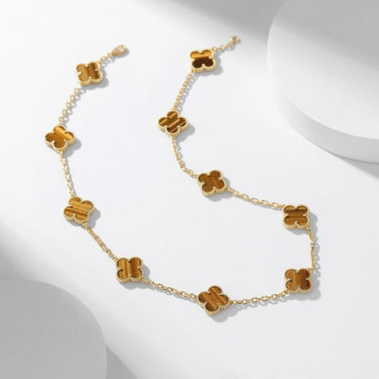 [Riva Jewelry ]CLOVER 10 MOTIFS TIGER EYE NECKLACE
